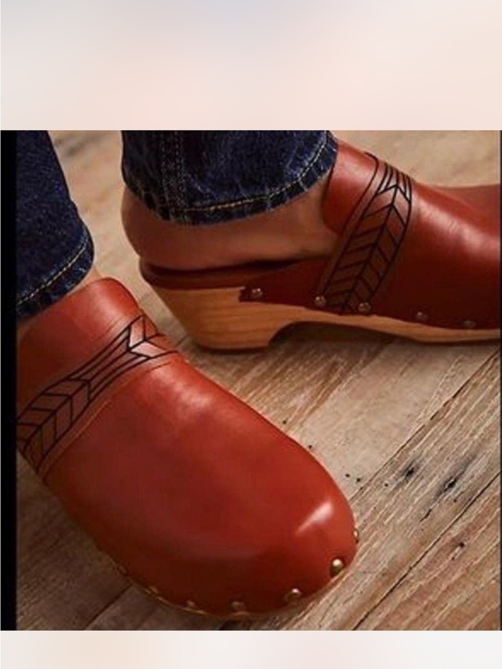 Free People Cognac Leather Clog Mules with Stud Accents